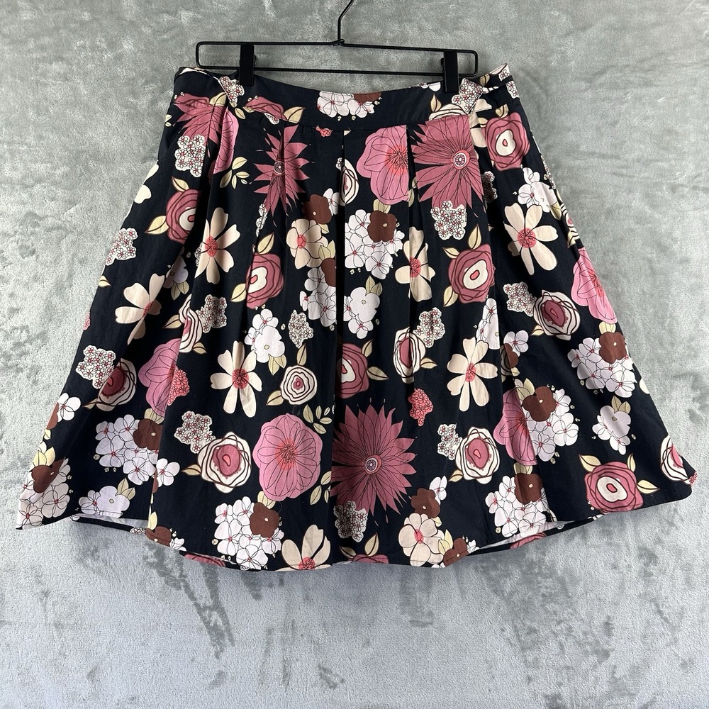 Max Studio Skirt Women's L Brown Pink Tan White Floral Design Pleated Tie Waist